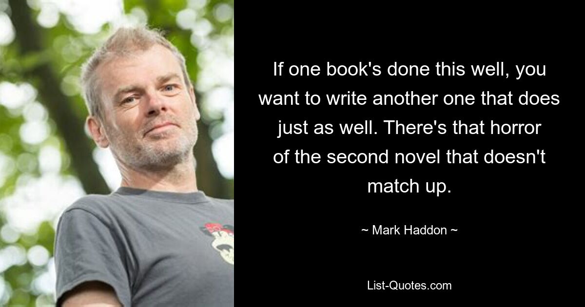 If one book's done this well, you want to write another one that does just as well. There's that horror of the second novel that doesn't match up. — © Mark Haddon