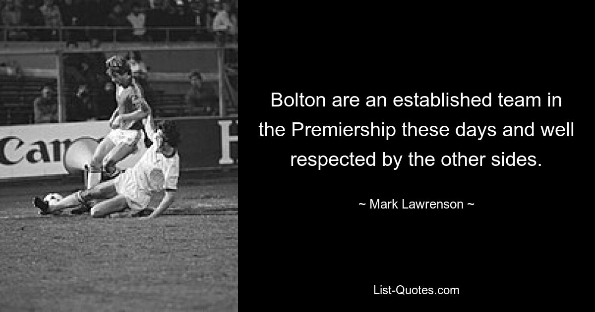 Bolton are an established team in the Premiership these days and well respected by the other sides. — © Mark Lawrenson