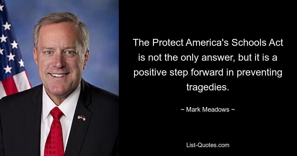 The Protect America's Schools Act is not the only answer, but it is a positive step forward in preventing tragedies. — © Mark Meadows