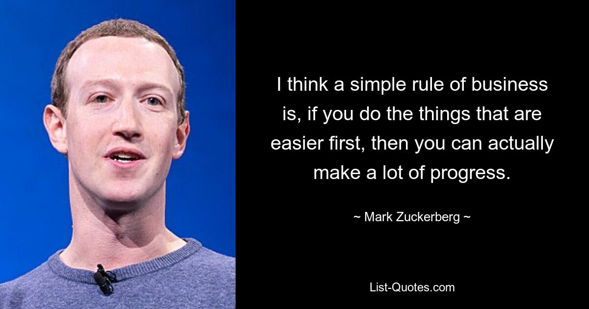 I think a simple rule of business is, if you do the things that are easier first, then you can actually make a lot of progress. — © Mark Zuckerberg