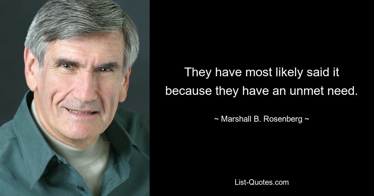 They have most likely said it because they have an unmet need. — © Marshall B. Rosenberg