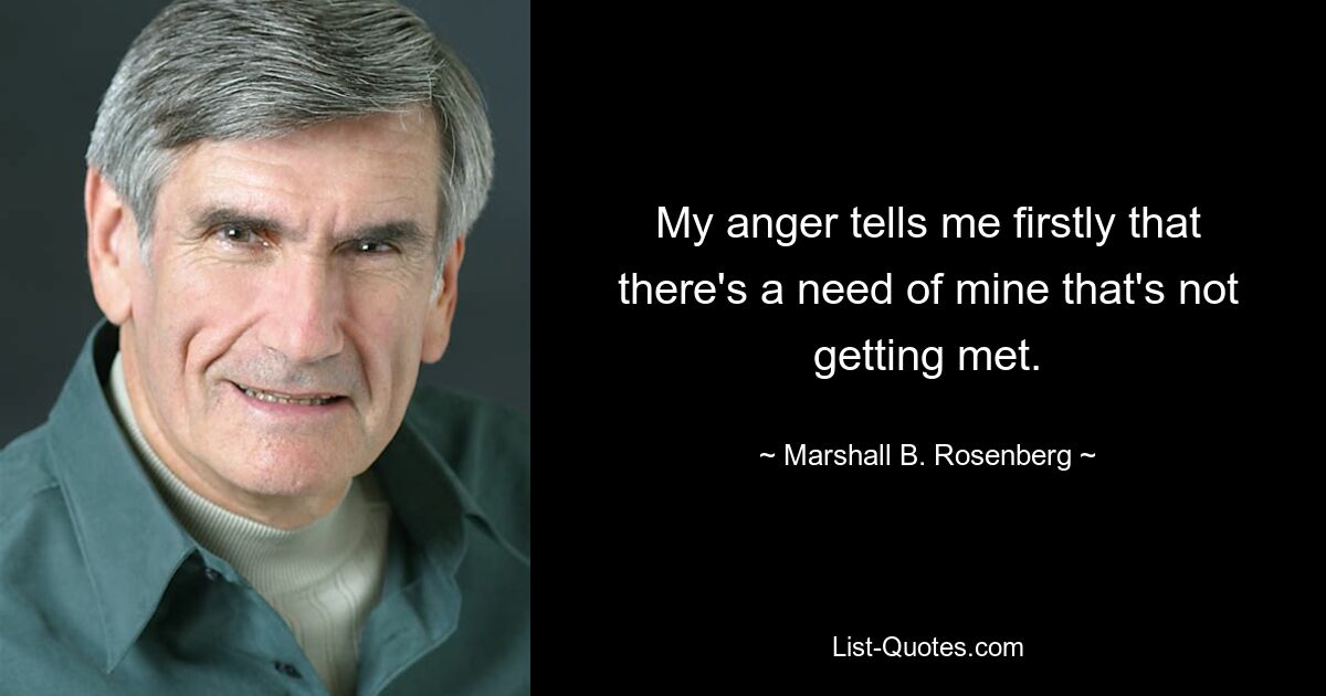 My anger tells me firstly that there's a need of mine that's not getting met. — © Marshall B. Rosenberg