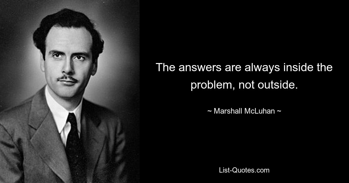 The answers are always inside the problem, not outside. — © Marshall McLuhan