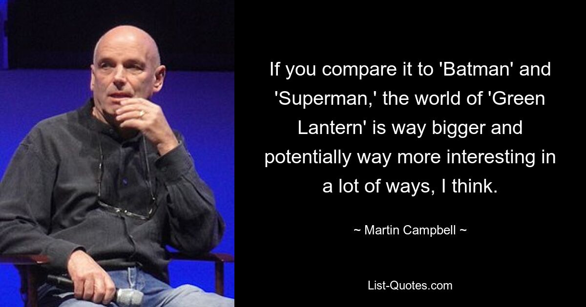 If you compare it to 'Batman' and 'Superman,' the world of 'Green Lantern' is way bigger and potentially way more interesting in a lot of ways, I think. — © Martin Campbell