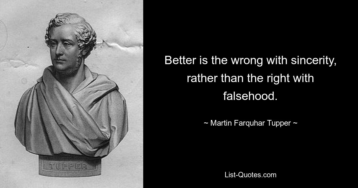 Better is the wrong with sincerity, rather than the right with falsehood. — © Martin Farquhar Tupper