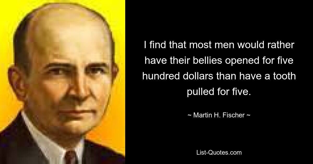 I find that most men would rather have their bellies opened for five hundred dollars than have a tooth pulled for five. — © Martin H. Fischer