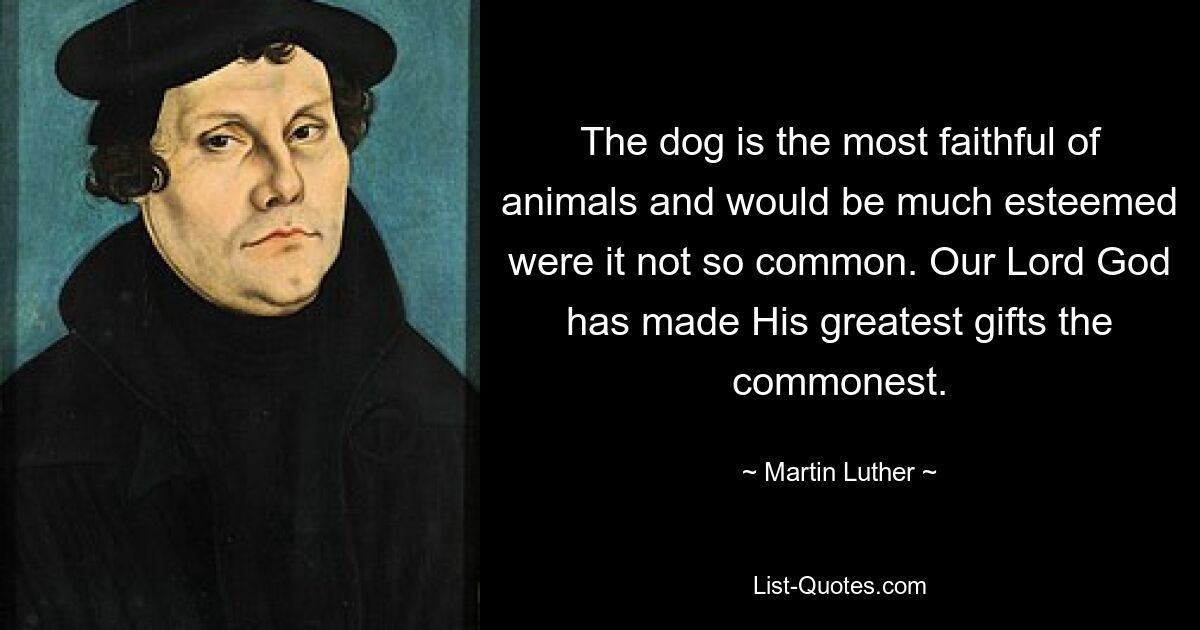 The dog is the most faithful of animals and would be much esteemed were it not so common. Our Lord God has made His greatest gifts the commonest. — © Martin Luther