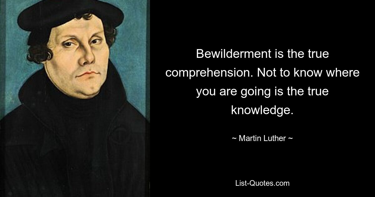 Bewilderment is the true comprehension. Not to know where you are going is the true knowledge. — © Martin Luther