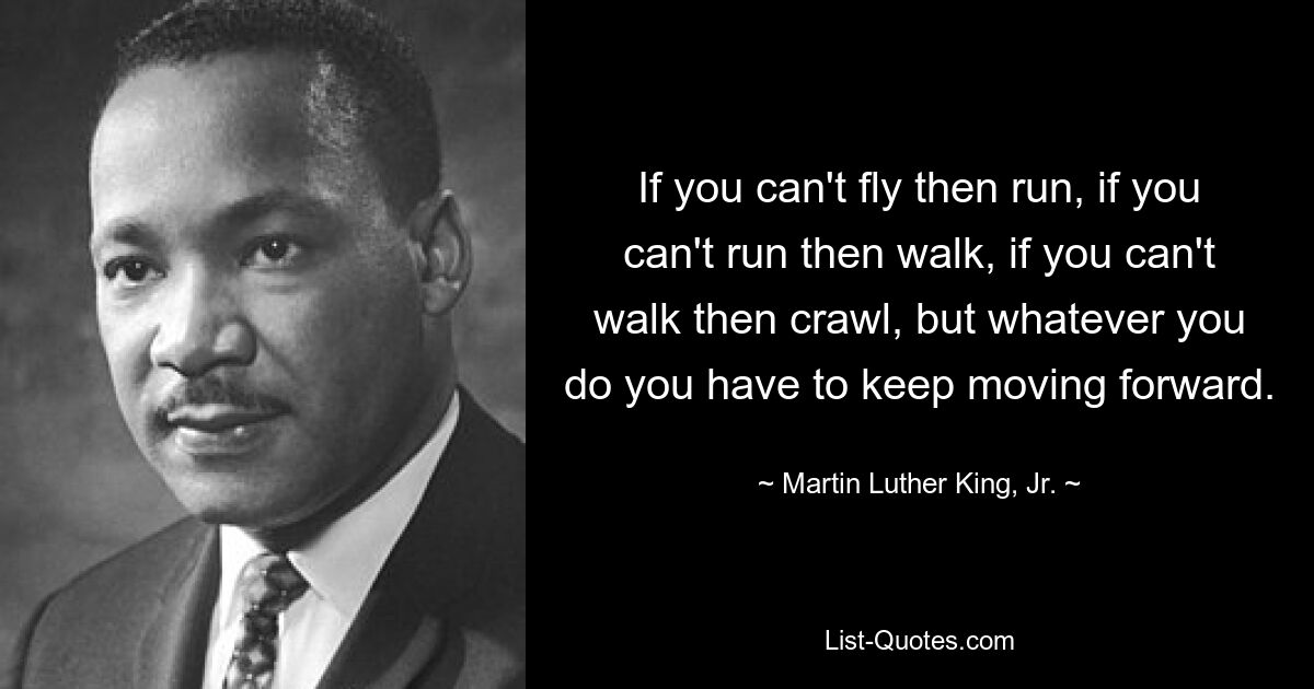 If you can't fly then run, if you can't run then walk, if you can't walk then crawl, but whatever you do you have to keep moving forward. — © Martin Luther King, Jr.