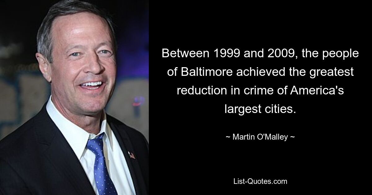 Between 1999 and 2009, the people of Baltimore achieved the greatest reduction in crime of America's largest cities. — © Martin O'Malley