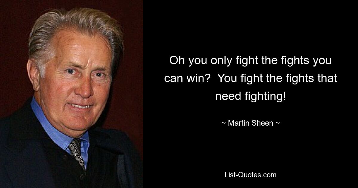 Oh you only fight the fights you can win?  You fight the fights that need fighting! — © Martin Sheen