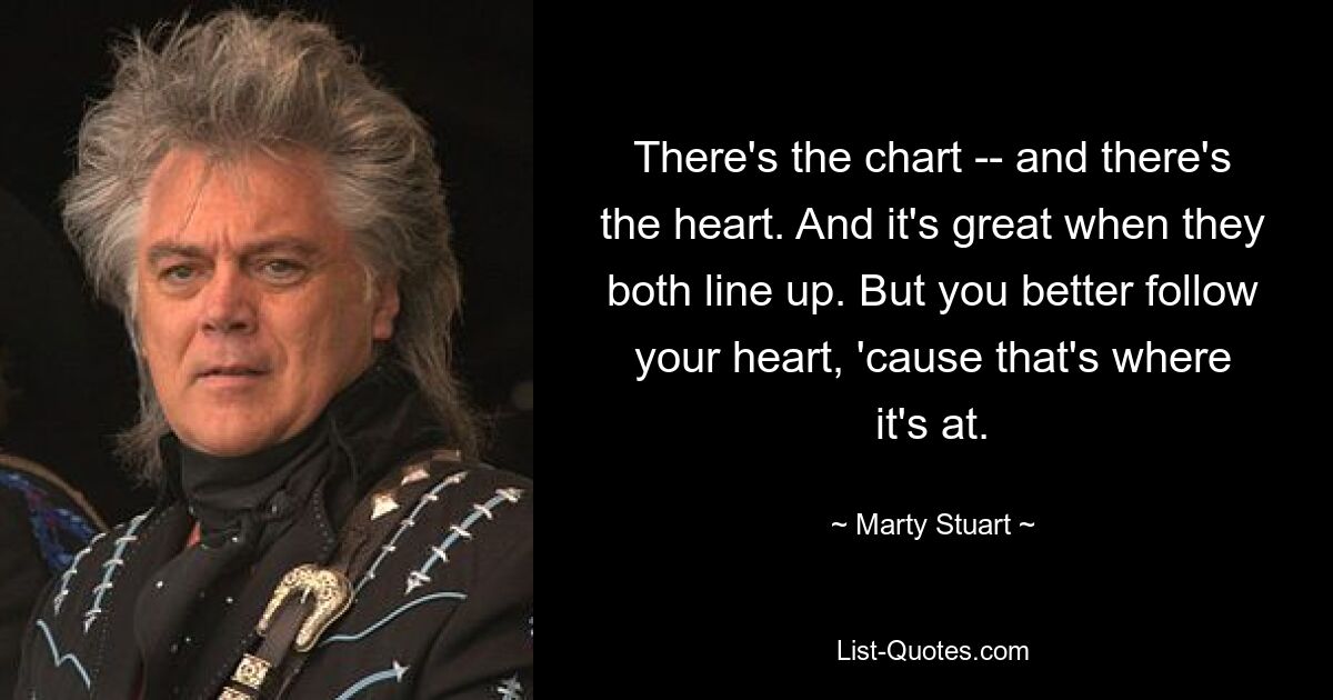 There's the chart -- and there's the heart. And it's great when they both line up. But you better follow your heart, 'cause that's where it's at. — © Marty Stuart