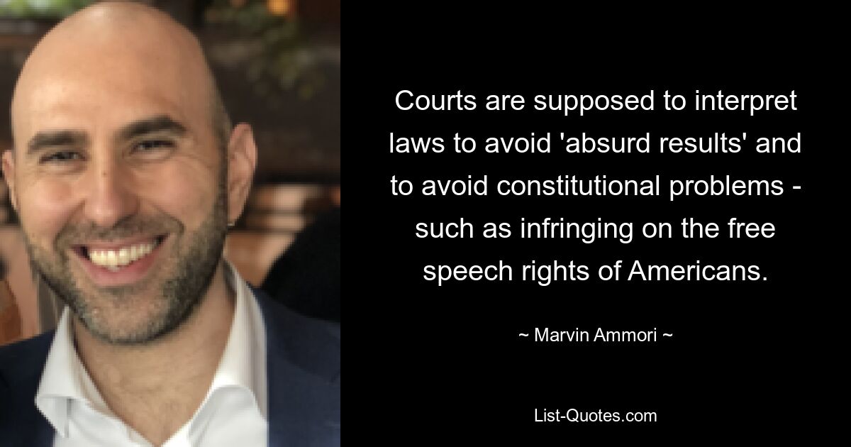 Courts are supposed to interpret laws to avoid 'absurd results' and to avoid constitutional problems - such as infringing on the free speech rights of Americans. — © Marvin Ammori