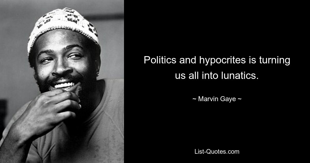 Politics and hypocrites is turning us all into lunatics. — © Marvin Gaye