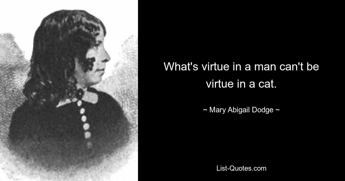 What's virtue in a man can't be virtue in a cat. — © Mary Abigail Dodge