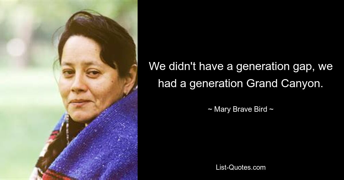 We didn't have a generation gap, we had a generation Grand Canyon. — © Mary Brave Bird