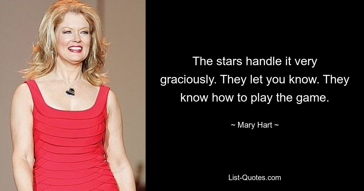 The stars handle it very graciously. They let you know. They know how to play the game. — © Mary Hart