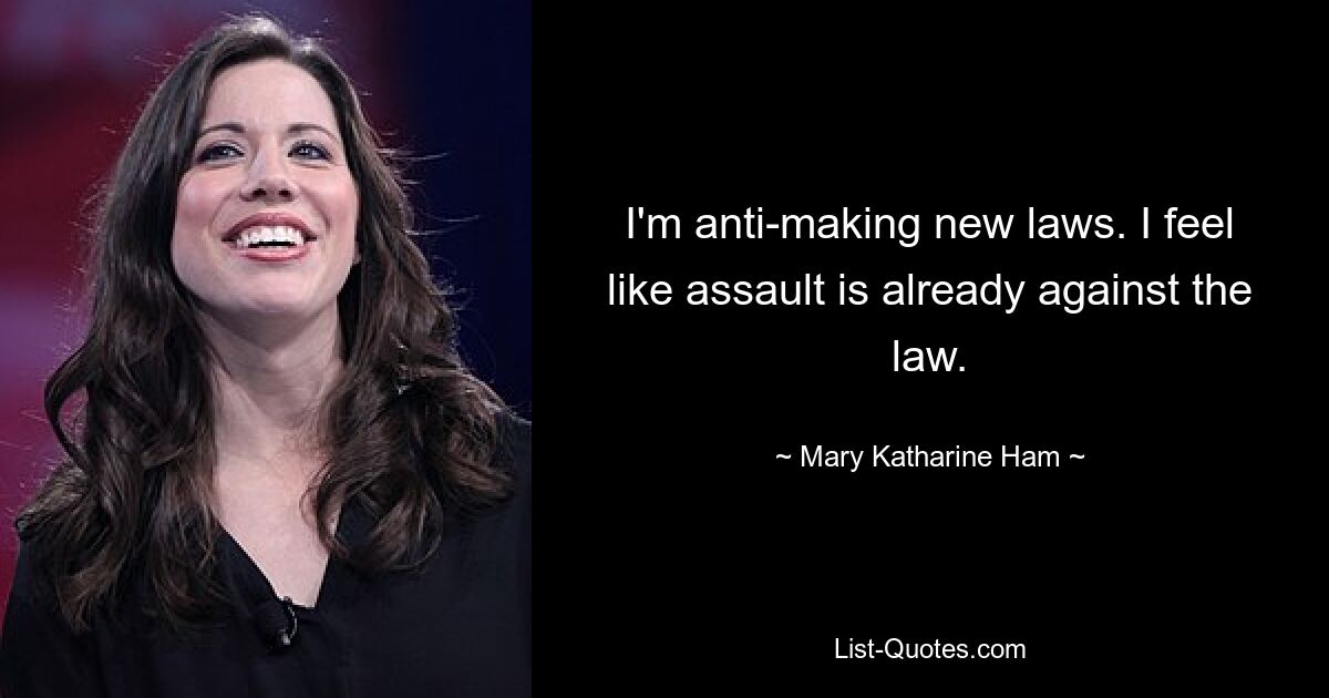 I'm anti-making new laws. I feel like assault is already against the law. — © Mary Katharine Ham