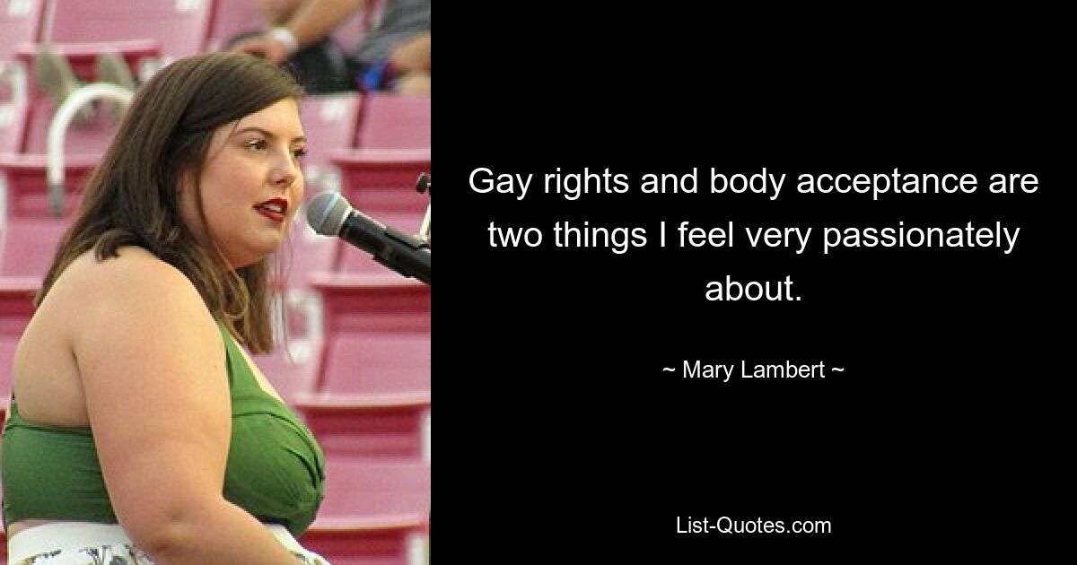 Gay rights and body acceptance are two things I feel very passionately about. — © Mary Lambert