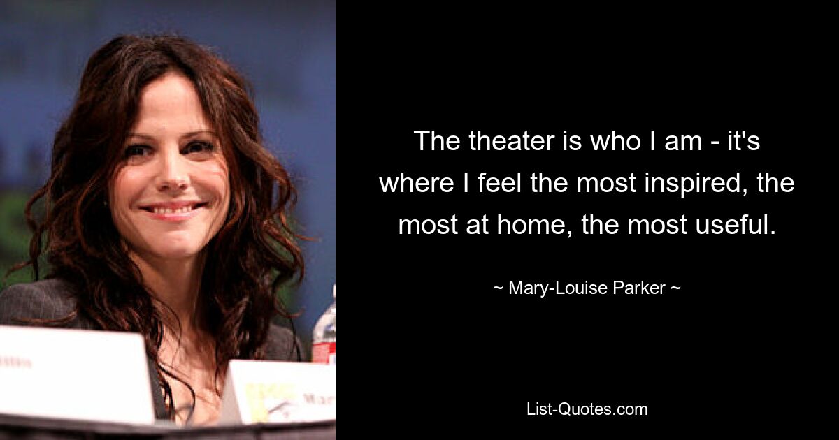 The theater is who I am - it's where I feel the most inspired, the most at home, the most useful. — © Mary-Louise Parker