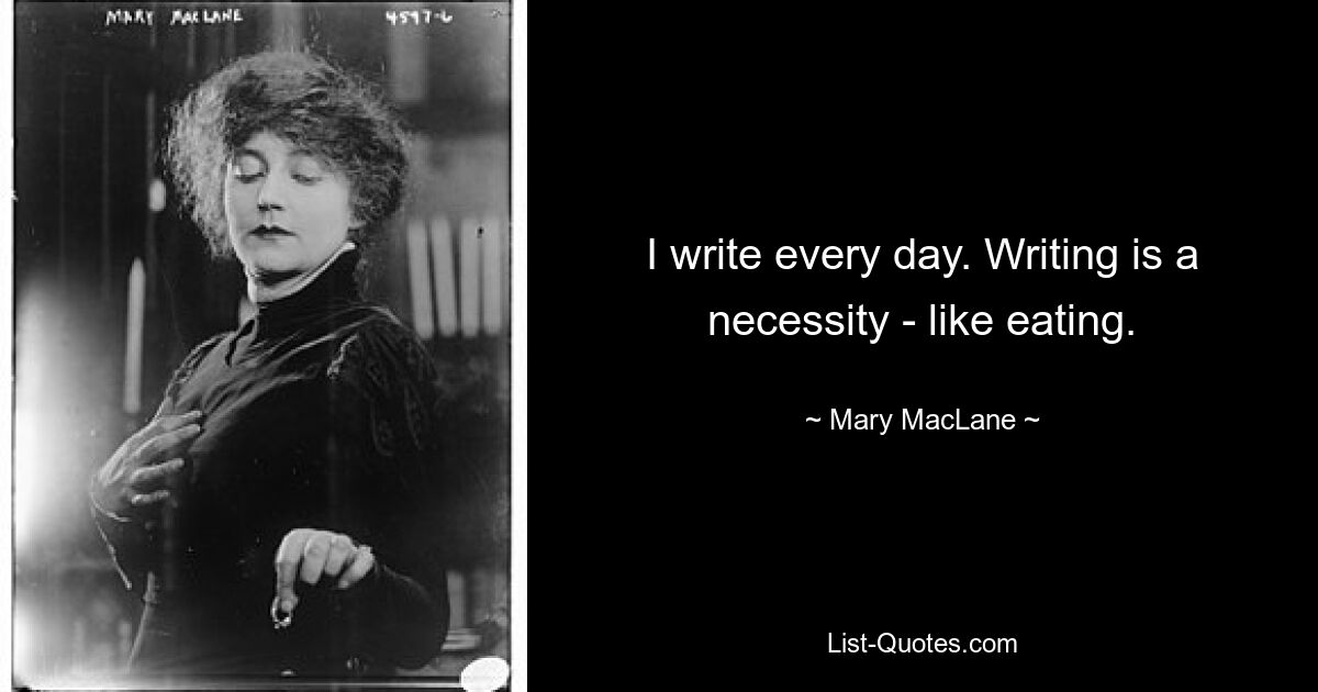 I write every day. Writing is a necessity - like eating. — © Mary MacLane