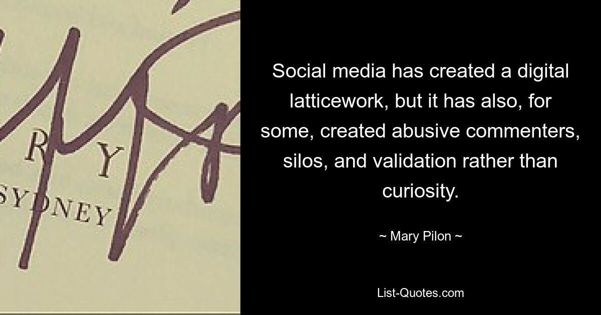 Social media has created a digital latticework, but it has also, for some, created abusive commenters, silos, and validation rather than curiosity. — © Mary Pilon