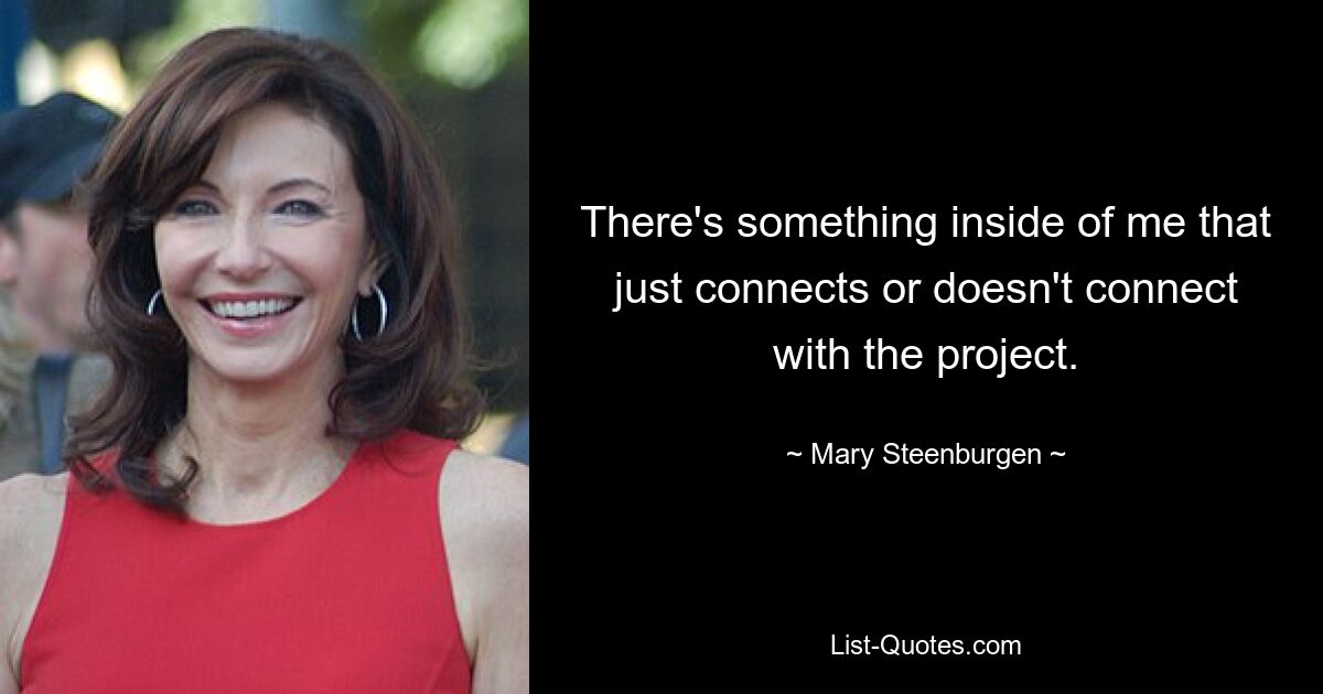 There's something inside of me that just connects or doesn't connect with the project. — © Mary Steenburgen