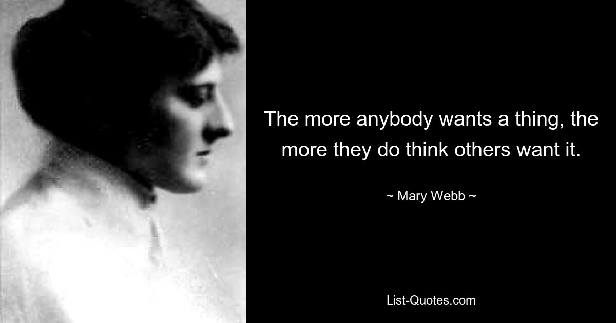 The more anybody wants a thing, the more they do think others want it. — © Mary Webb