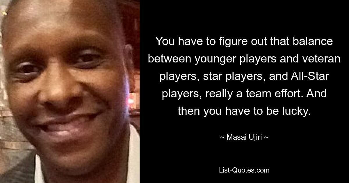 You have to figure out that balance between younger players and veteran players, star players, and All-Star players, really a team effort. And then you have to be lucky. — © Masai Ujiri