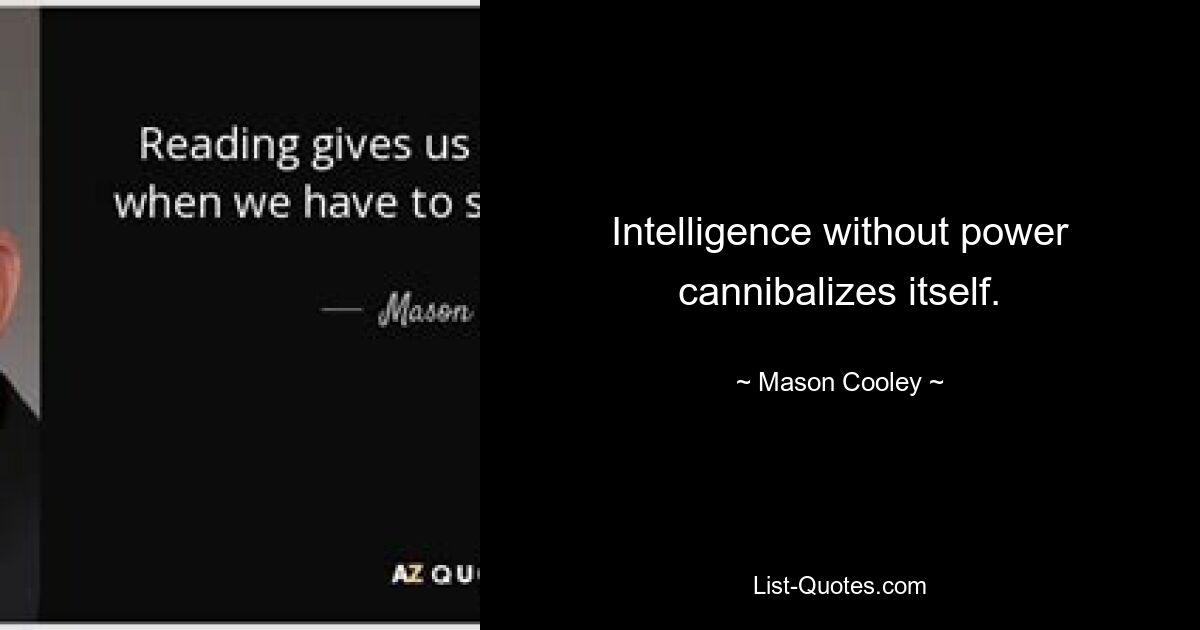 Intelligence without power cannibalizes itself. — © Mason Cooley