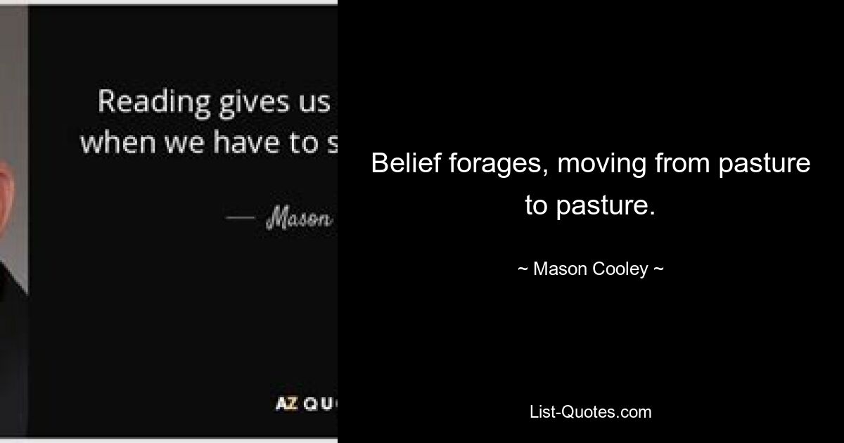 Belief forages, moving from pasture to pasture. — © Mason Cooley