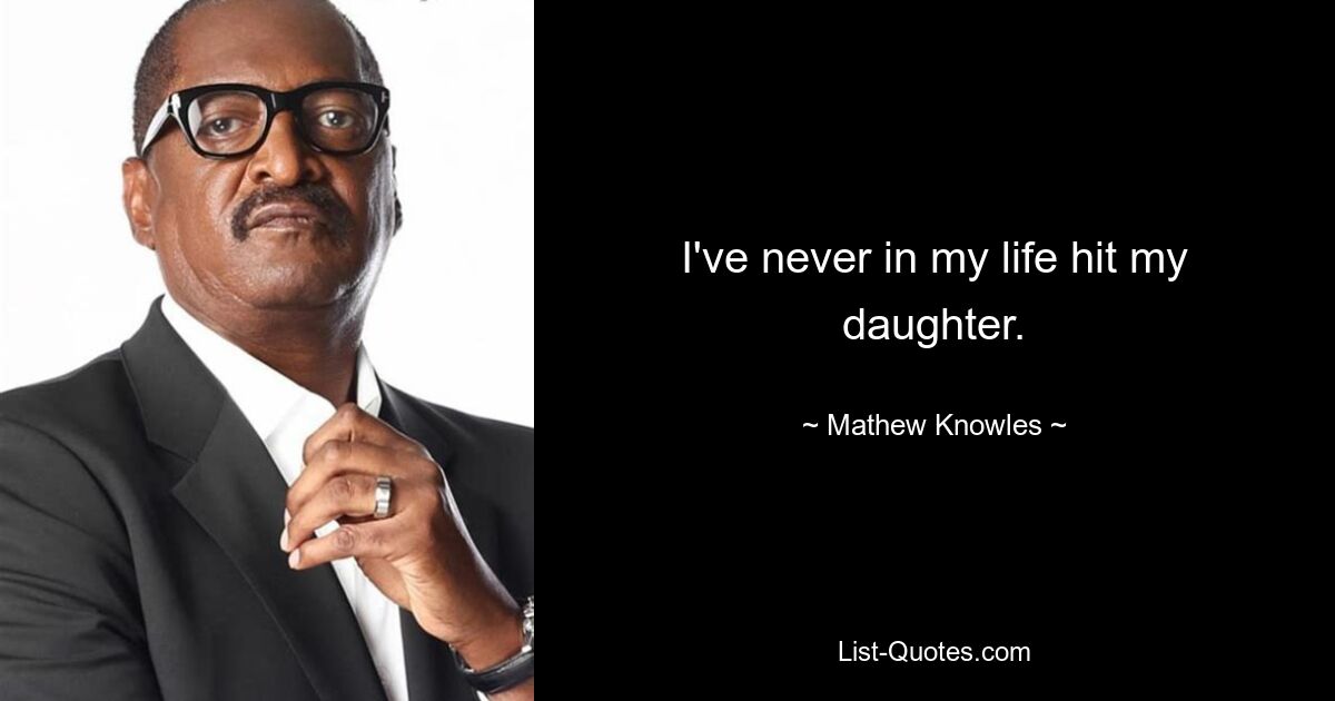 I've never in my life hit my daughter. — © Mathew Knowles