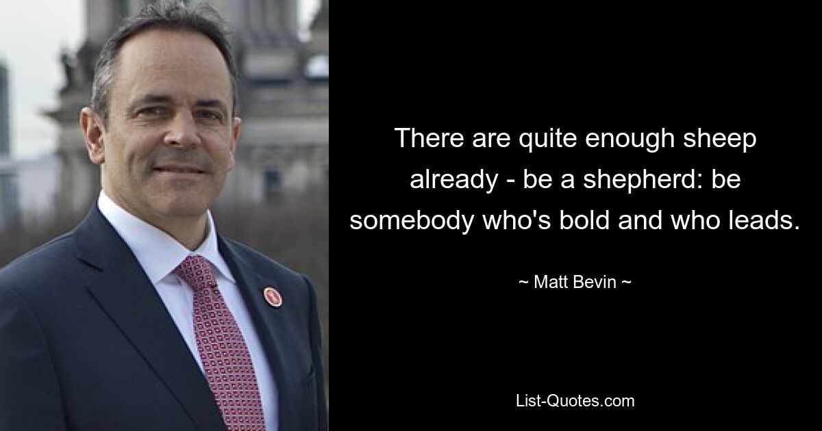 There are quite enough sheep already - be a shepherd: be somebody who's bold and who leads. — © Matt Bevin