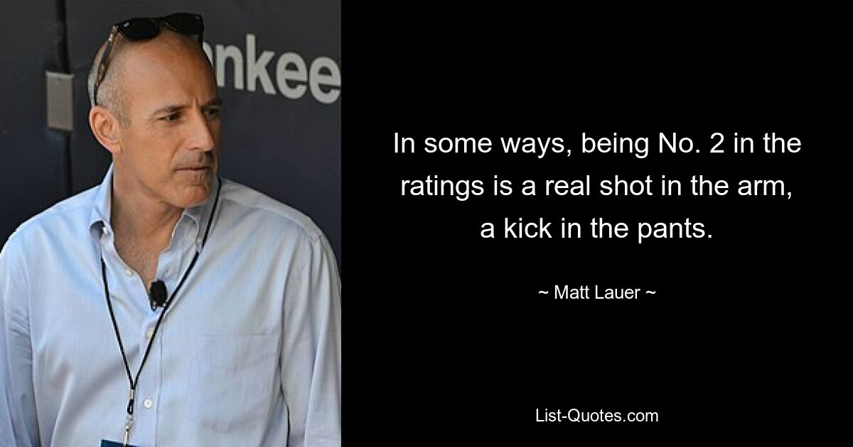 In some ways, being No. 2 in the ratings is a real shot in the arm, a kick in the pants. — © Matt Lauer