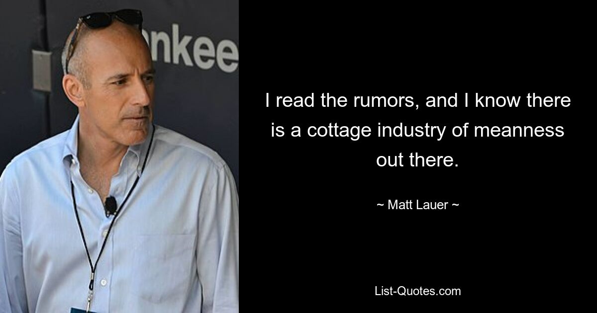 I read the rumors, and I know there is a cottage industry of meanness out there. — © Matt Lauer