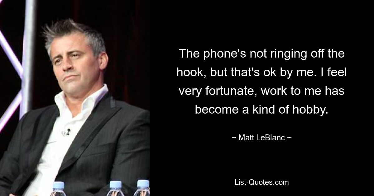 The phone's not ringing off the hook, but that's ok by me. I feel very fortunate, work to me has become a kind of hobby. — © Matt LeBlanc