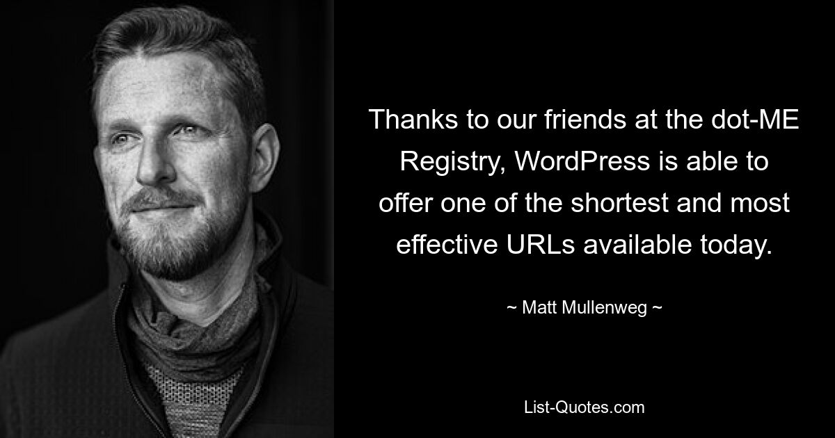 Благодаря нашим друзьям из реестра dot-ME, WordPress может предложить один из самых коротких и эффективных URL-адресов, доступных сегодня. — © Мэтт Малленвег