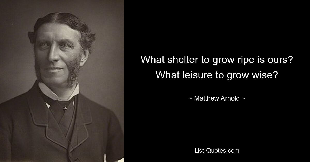 What shelter to grow ripe is ours? What leisure to grow wise? — © Matthew Arnold