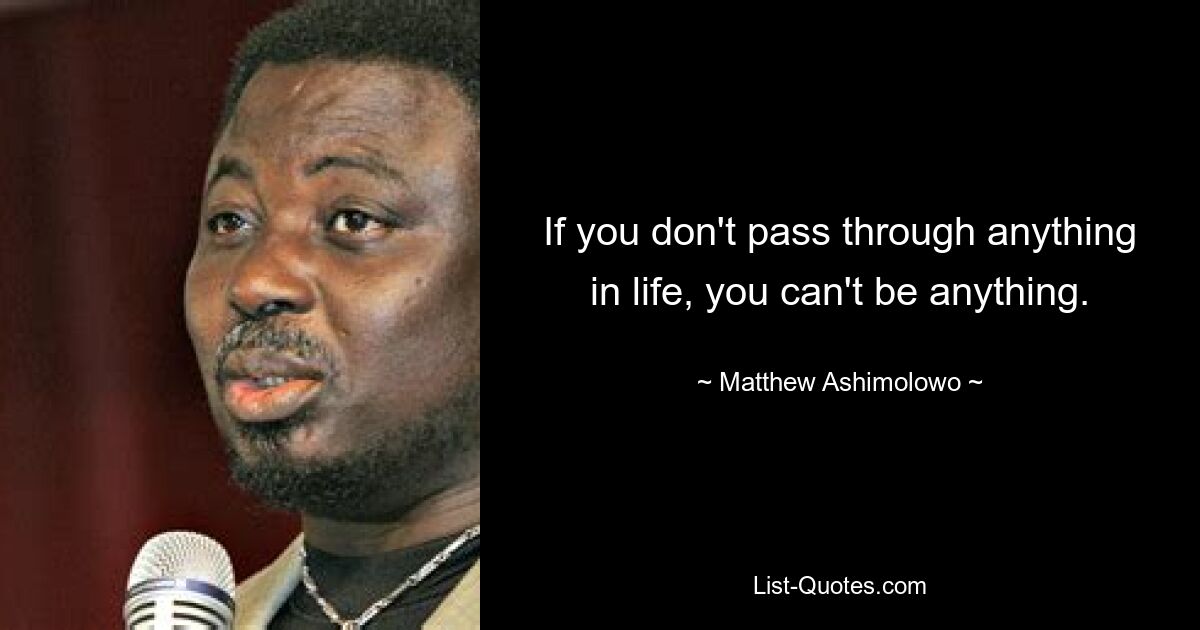 If you don't pass through anything in life, you can't be anything. — © Matthew Ashimolowo