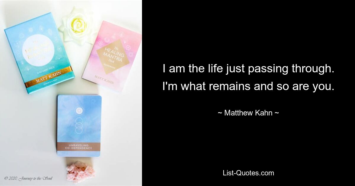 I am the life just passing through. I'm what remains and so are you. — © Matthew Kahn