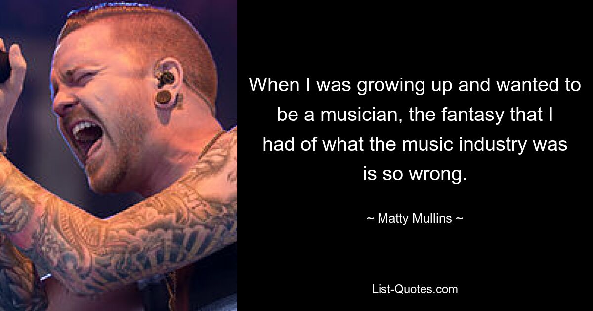 When I was growing up and wanted to be a musician, the fantasy that I had of what the music industry was is so wrong. — © Matty Mullins