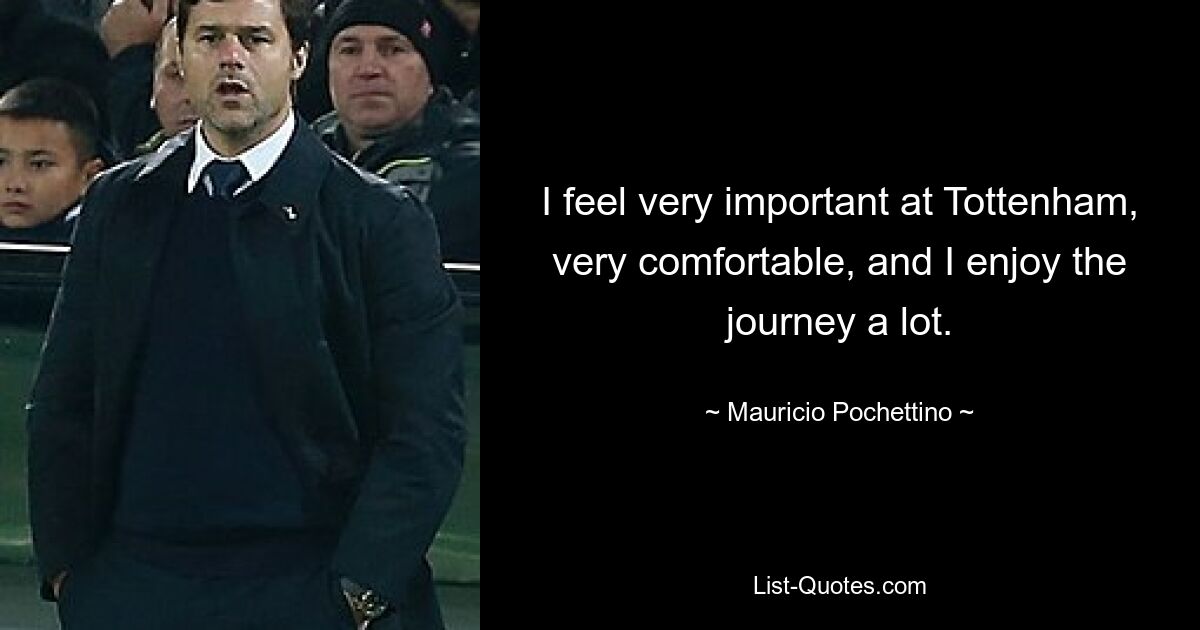 I feel very important at Tottenham, very comfortable, and I enjoy the journey a lot. — © Mauricio Pochettino