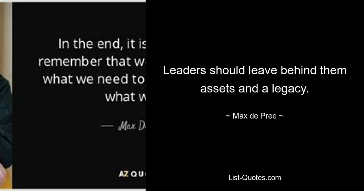 Leaders should leave behind them assets and a legacy. — © Max de Pree