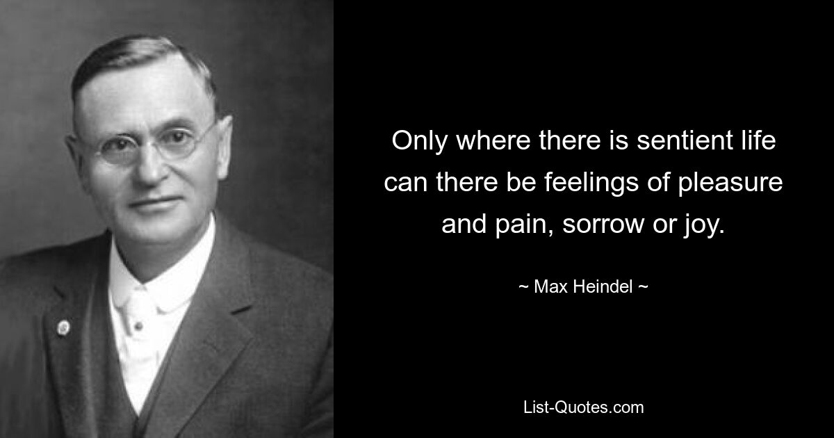 Only where there is sentient life can there be feelings of pleasure and pain, sorrow or joy. — © Max Heindel