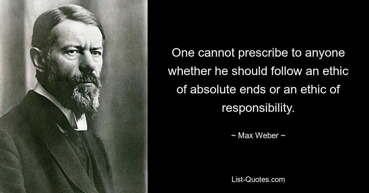 One cannot prescribe to anyone whether he should follow an ethic of absolute ends or an ethic of responsibility. — © Max Weber