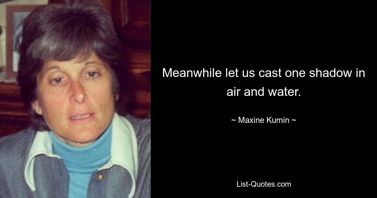 Meanwhile let us cast one shadow in air and water. — © Maxine Kumin