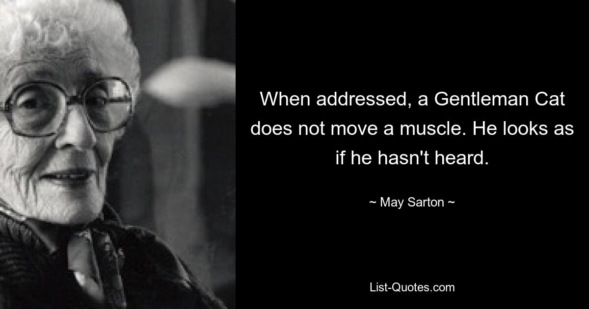 When addressed, a Gentleman Cat does not move a muscle. He looks as if he hasn't heard. — © May Sarton