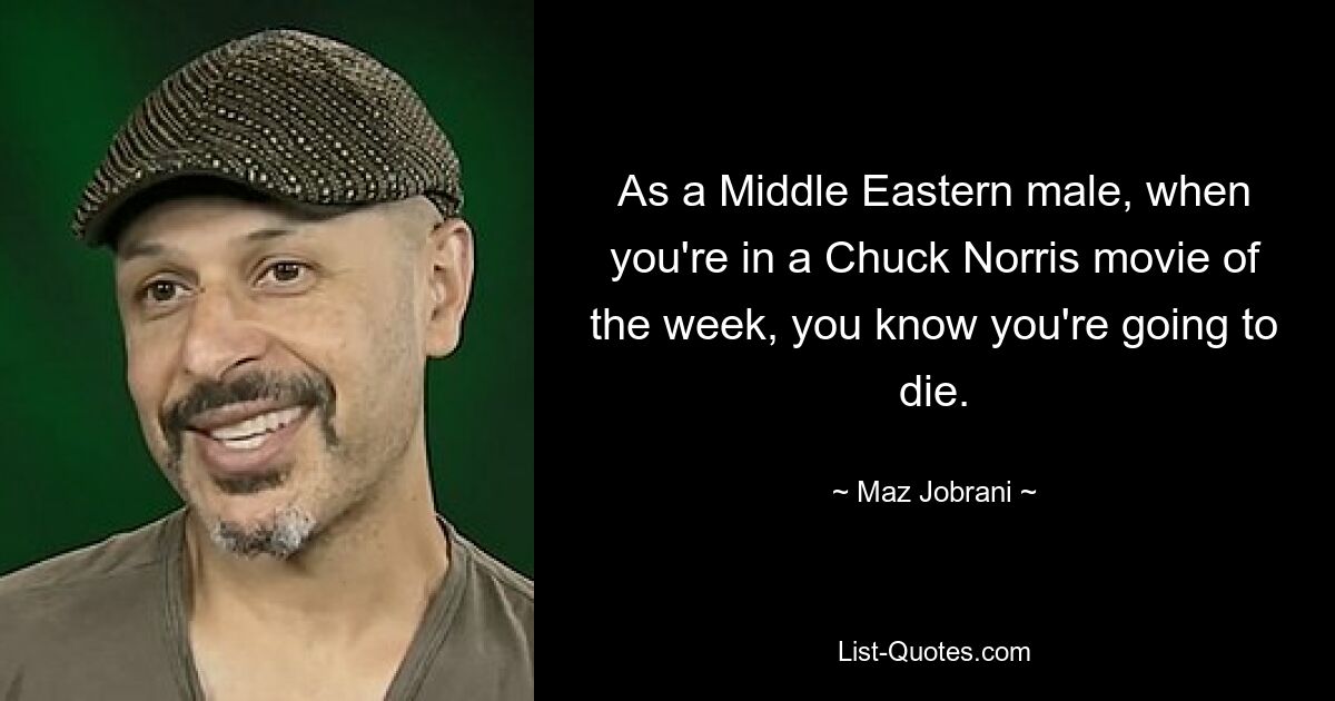 As a Middle Eastern male, when you're in a Chuck Norris movie of the week, you know you're going to die. — © Maz Jobrani