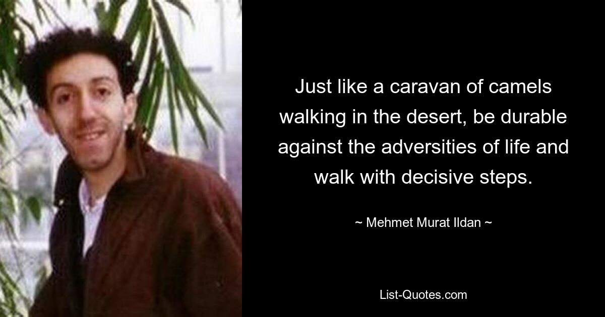 Just like a caravan of camels walking in the desert, be durable against the adversities of life and walk with decisive steps. — © Mehmet Murat Ildan