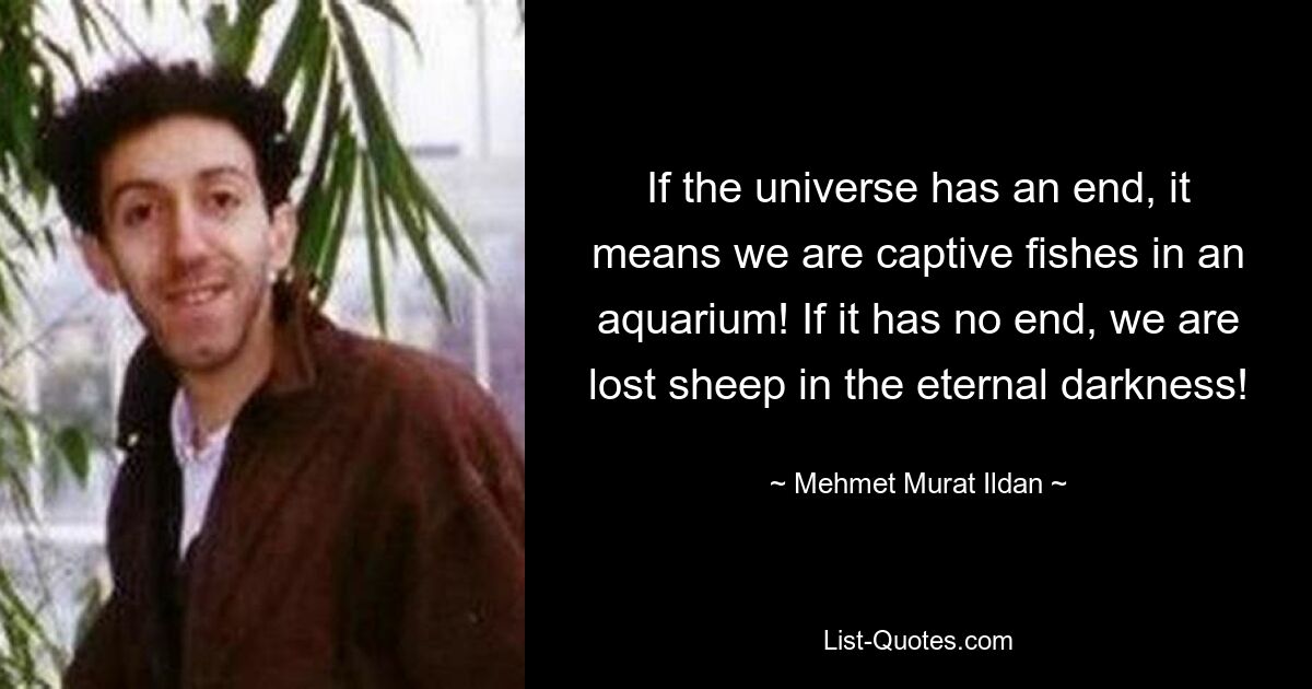 If the universe has an end, it means we are captive fishes in an aquarium! If it has no end, we are lost sheep in the eternal darkness! — © Mehmet Murat Ildan